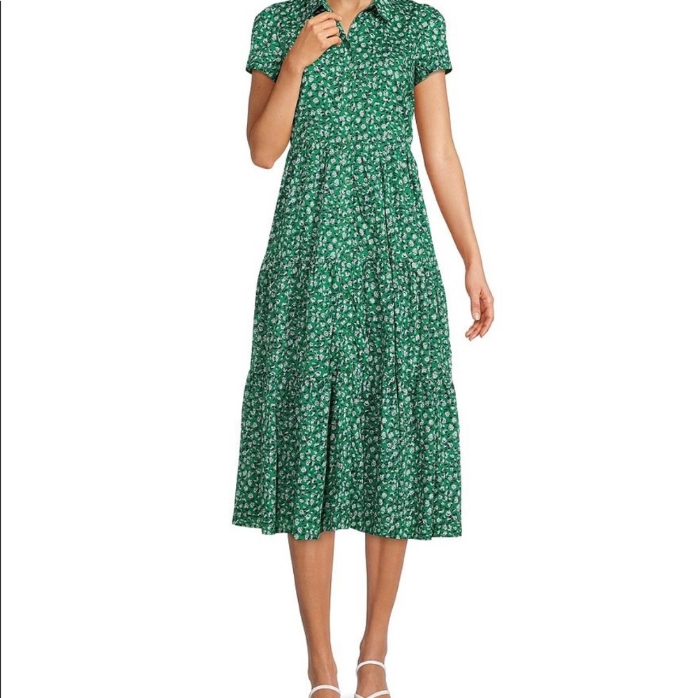NWOT Floral Print Short Sleeve Point Collar Tiered Sadie Midi Shirt Dress